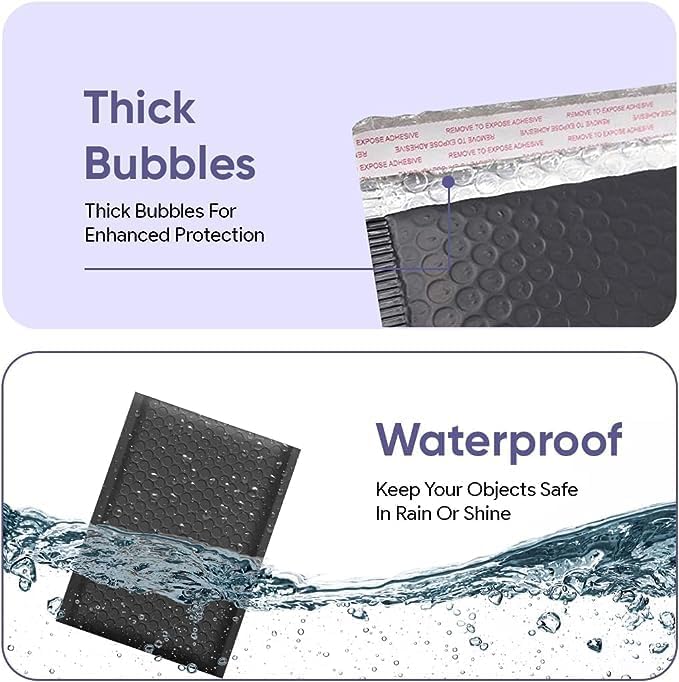 Black 14.25x20 Inch Poly Bubble Mailers #7 | Self Seal Large Padded Envelopes | Air Cushioned Bubble Mailer | Usable Size 14.25x19 Inch | Waterproof Lightweight Mailing Shipping Bags | 50 Pack Bulk