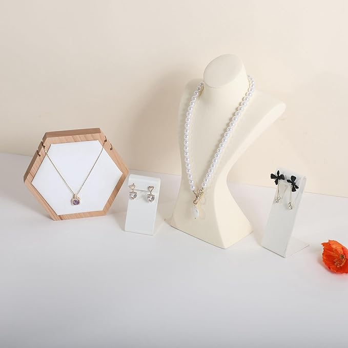 GemeShou White earring holder for girls, Leather earring display stand for selling, Jewelry earring hanger for boutique store【White-Earring stand-2pcs】