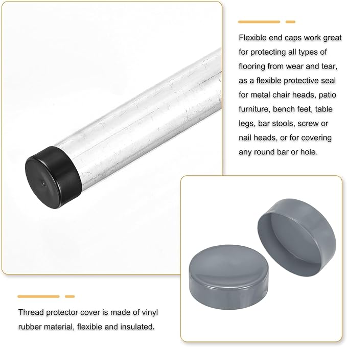 uxcell 4pcs Rubber End Caps 150mm(5 15/16 Inch) ID x 80mm(3 1/8 Inch) H Vinyl Round End Cap Cover Screw Thread Protectors Light Gray