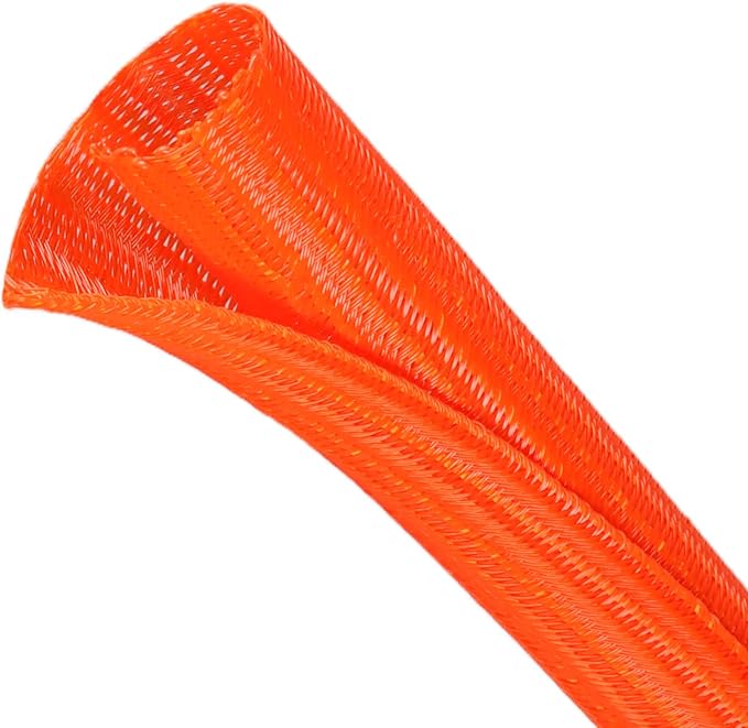 Split Wire Loom Tubing, Cable Protector Sleeve, Braided Cable Management for TV/Computer/Home Theater/Engine Bay, Cord Protectors from Pets No Chew (Orange, 1/8"-25ft)