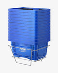 VEVOR 12 PCS Shopping Basket, 16.73 x 11.61 x 8.86 inch Durable Plastic Grocery Basket with Stand & Handle, 24L Portable Shop Basket Bulk, Idea for Retail Store Supermarket Grocery Shopping, Blue
