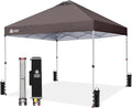 CROWN SHADES 10x10 Pop Up Canopy - Beach Tent with One Push Setup - Outdoor Sun Shade for Events, Parties, Camping - Gazebo with STO-N-Go Cover Bag, Silver Coated Top, 3 Height& 4 Sand Bags, Coffee