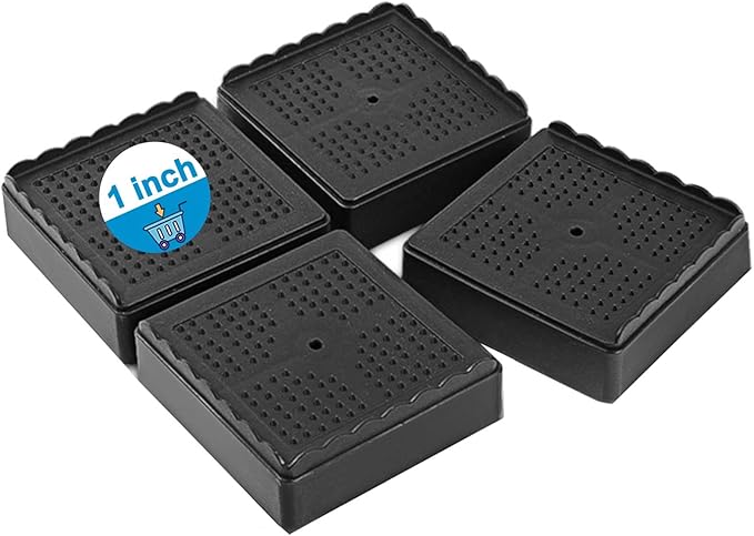 Bed Risers 1 inch, 2 inch, 3 inch, 4 inch Heavy Duty, Adjustable Furniture Riser for Table Desk Couch Sofa Chair Recliner Leg Frame Dorm, Stackable Bed Raisers Blocks (Black 4 Pack, 1 inch)