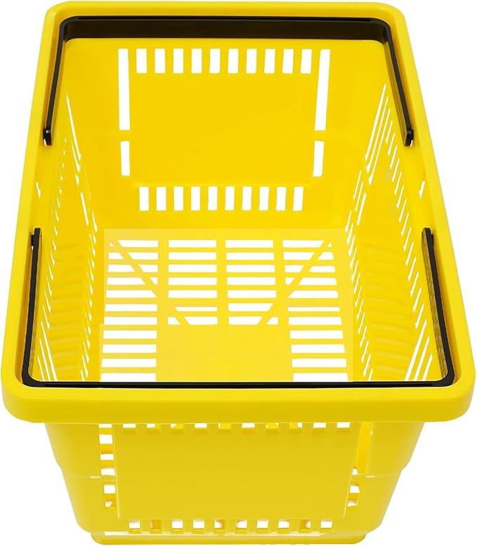 12 Pack Commercial Shopping Baskets - 28L Black/Yellow/Green Nesting Stackable Bins with Invisible Handle for Retail, Supermarket, Warehouse Durable Store Basket (Yellow)