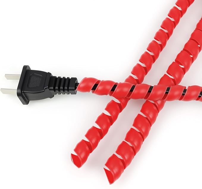 Spiral Cable Wrap, 16.4ft, 33ft Wire Protection Sleeve Cover Cable Organizer Pipe Flexible Spiral Wrap Winding Tube Prevent Cat from Chewing Cables (Red, 8mm (5/16")-33ft)