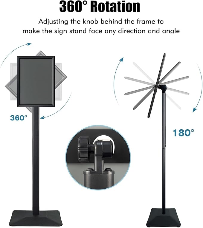 Sign Stand for Display, 11lbs Integrated Rod Heavy Duty Pedestal Floor Signage Stand Holder, for Outdoor or Indoor Advertising (8.5 x 11, Black)