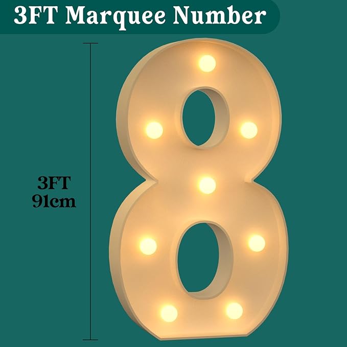 3FT Marquee Numbers, Light Up Numbers 8 for 8th 18th 48th Birthday Decorations, Big Numbers for Party Decorations, Large Light Up Numbers for Party Decor DIY Pre-Cut Foamboad Mosaic Numbers