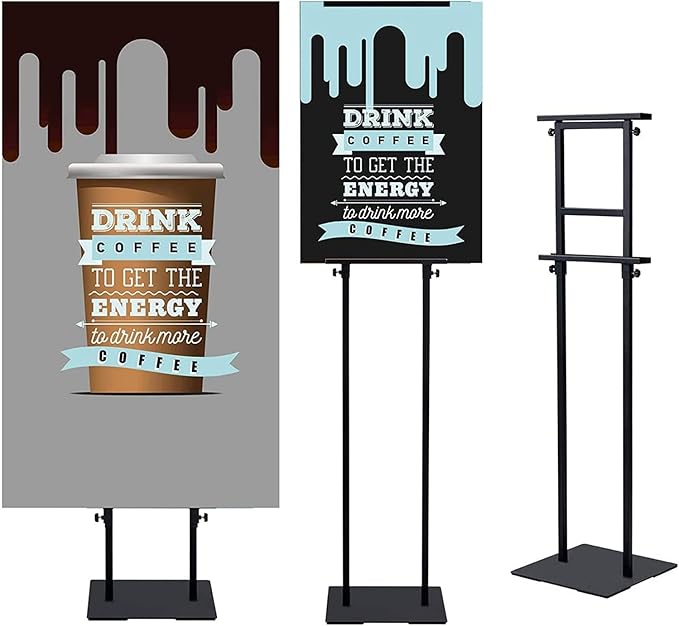 Heavy Duty Floor Poster Standing Display Poster Sign Holder with Non-Slip Mat Base Adjustable Height Up to 75 inches for Board & Foam (2PACK-Black)