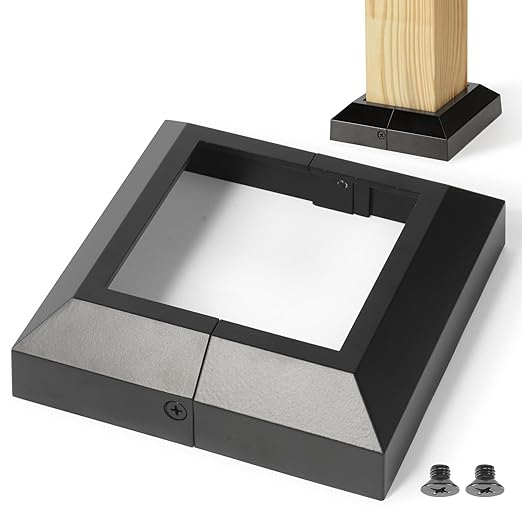 4.0"x4.0"（Actual: 4.0"x4.0"） Deck Post Base Cover Decorative Post Base Trim Skirt Black Aluminum 2Pack