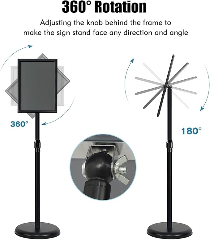 Adjustable Sign Stand for Display, Pedestal Floor Signage Stand Holder with Heavy Duty Base, for Outdoor or Indoor Advertising (11 x 17, Black)