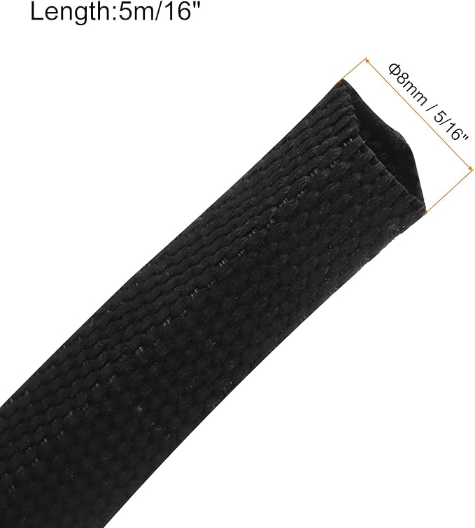 MECCANIXITY Braided Cable Sleeves Heat Shrinkable Fabric Sleeving, 5/16" 16ft Black 2:1 Ratio Heat Shrinkable Cord Protector for Harness Cable, Network Cable Protection, Cable Management