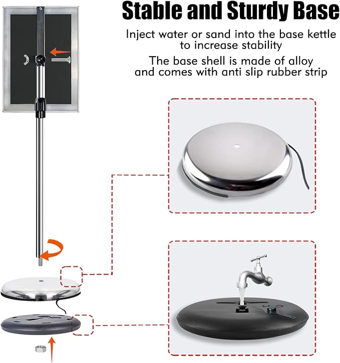 Adjustable Sign Stand for Display, Pedestal Floor Signage Stand Holder with Heavy Duty Base, for Outdoor or Indoor Advertising (11 x 17, Silver)