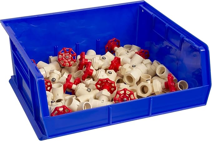 Akro-Mils 30250 AkroBins Plastic Storage Bins, Space-Saving Stackable Bins for Garage, Pantry, Craft Organization, 15-Inch x 16-Inch x 7-Inch, Blue, 6-Pack