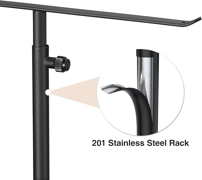 Black Necklace Holder Jewelry Organizer Stand – Adjustable Height T‑Bar Jewelry Display with Dark Gray Marble Base, Necklace & Bracelet Holder, Countertop Jewelry Rack