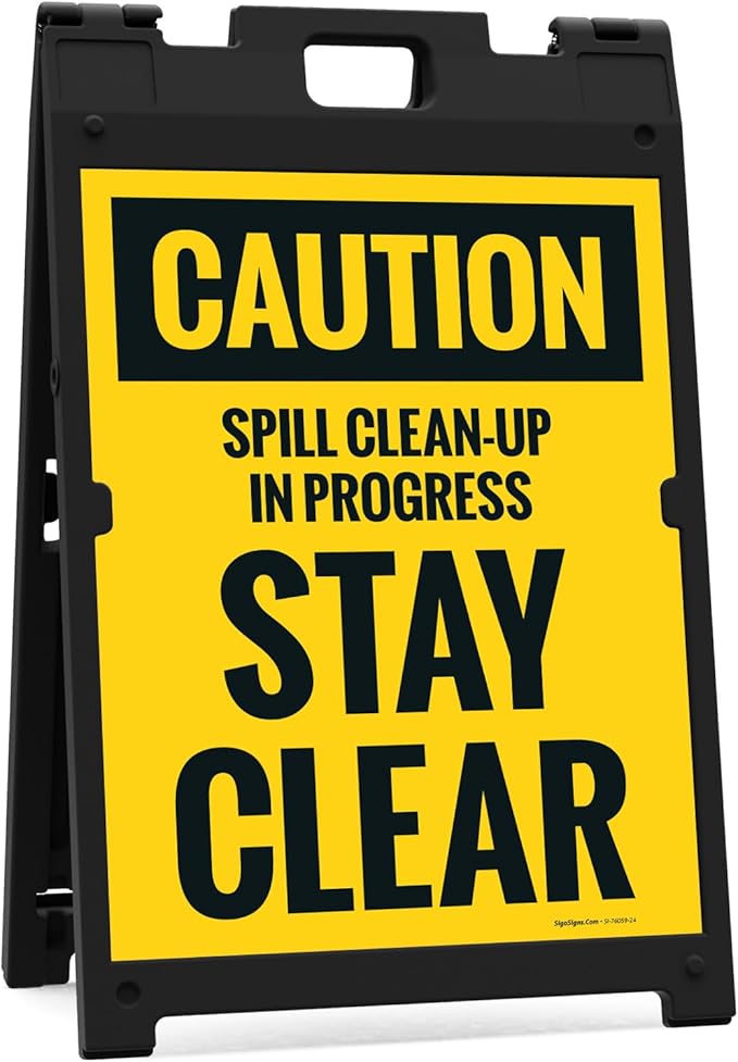 Caution Spill Cleanup in Progress Stay Clear Sidewalk Sign Kit, 18x24 Inches, with A Frame Stand, Made in USA