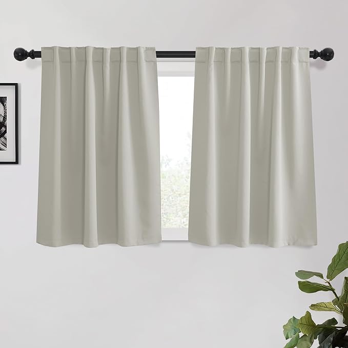 KGORGE Short Curtains 45 inch Length, Privacy Thermal Insulated Curtains Noise Reducing Window Drapes for Bedroom Dining Room Kitchen, Back Tab Rod Pocket, W52 x L45 inches, Nature, 2 Panels