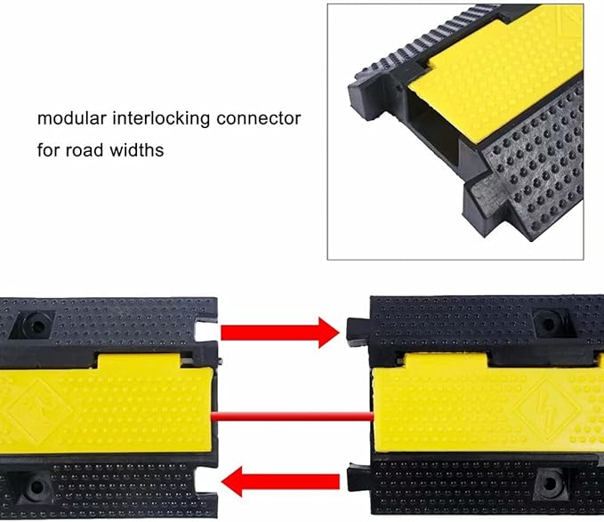 Rubber Cable Ramp Cord Cover Cable Protector Ramps Wire Hose Protective 1 Channel 22000Lbs Load Capacity Traffic Speed Bump for Asphalt Concrete Gravel Driveway Indoor Outdoor, 2 Pack