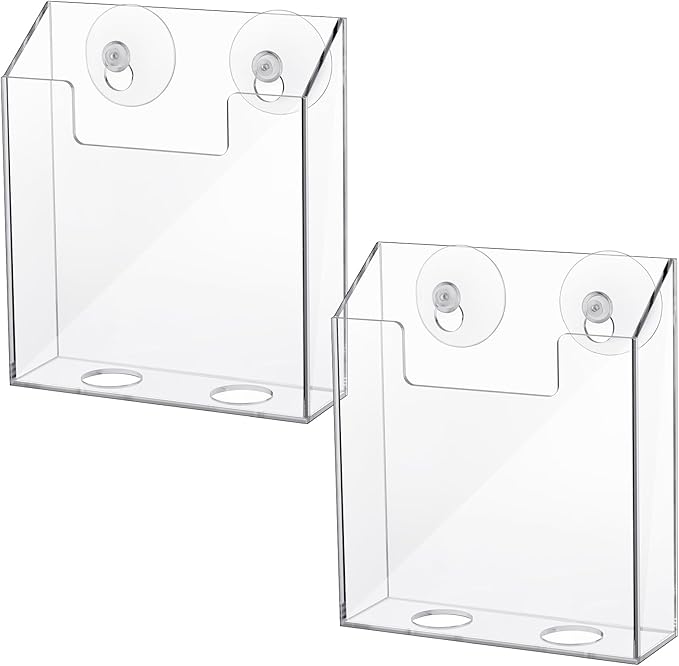 Thyle 2 Pcs Acrylic Brochure Holders Suction Cup Display Racks Wall Window or Glass Mount Clear Organizer Brochure Hanging Pamphlet Holder for Flyer Magazine File Display Book(7.25" X 6.25" X 2")