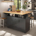 Kitchen Island with 2 Drop Leaf, Home Cart Island on Wheels Foldable Dining Table with Power Outlets,3 Drawers,Storage Cabinet, Tower Rack(Black)