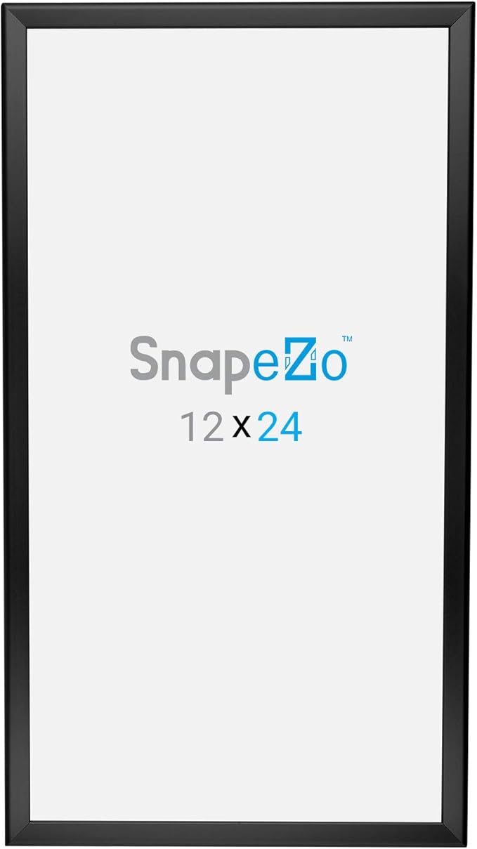 SnapeZo Photo Frame 12x24, Black, 1.25 Inch Aluminum Profile, Front-Loading Snap Frame, Wall Mounting, Professional Series