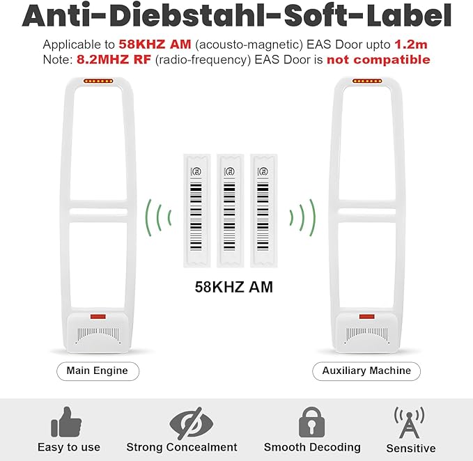 108 Pieces of 58 kHz Acousto-Magnetic (AM) Security Tag Labels, Compatible with 58 kHz EAS Systems. Features Simulated Barcodes