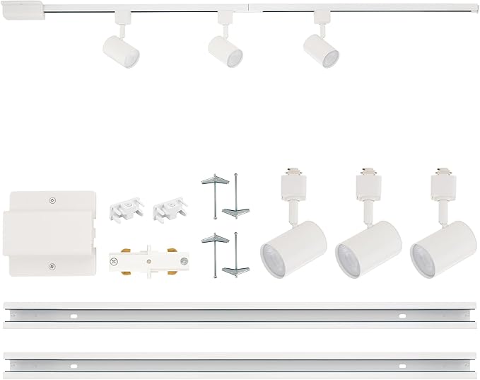 Amped Collection 3-Light 48in Field Cuttable LED Track Lighting Kit with 3 LED 5-CCT Selectable Track Heads, 4ft Track, End Caps, Floating Feed in White Finish