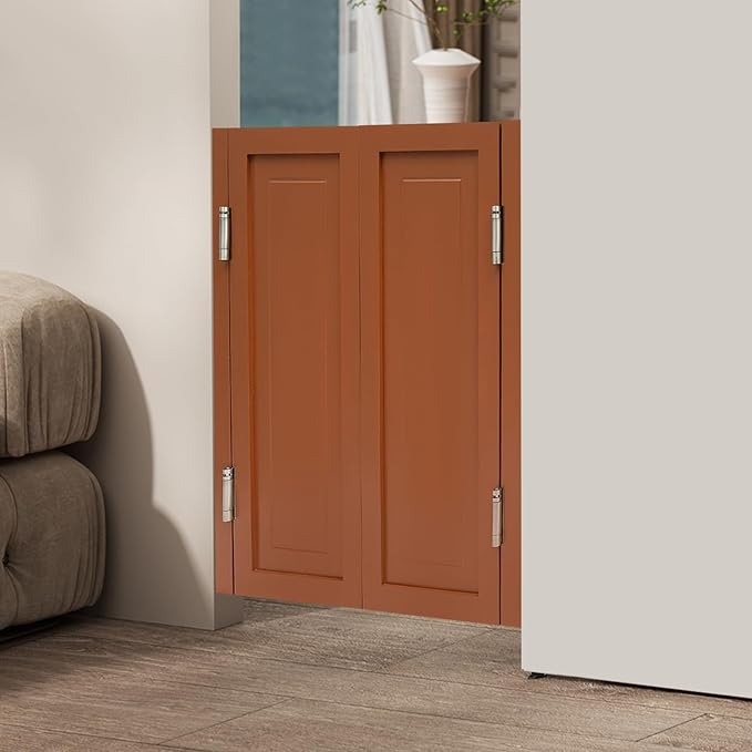 Solid Wood Interior Swing Door with Metal Hinges - Swinging Cafe Doors for Kitchen, Stairs, Bedroom Entrance & Partition (Brown, 31.5"X35.43")