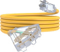 15Ft 12/3 Outdoor Extension Cord with 3-Outlets, Heavy Duty 12 Guage 3 Prong Extension Cord Waterproof with Lighted end, 15A 12AWG 1875W SJTW, ETL Listed - Great for Garage, Garden and Home, Yellow