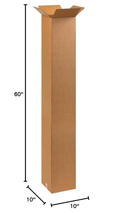 BOX USA 10 x 10 x 60 Corrugated Cardboard Boxes, Tall 10"L x 10"W x 60"H, Pack of 15 | Shipping, Packaging, Moving, Storage Box for Home or Business, Strong Wholesale Bulk Boxes
