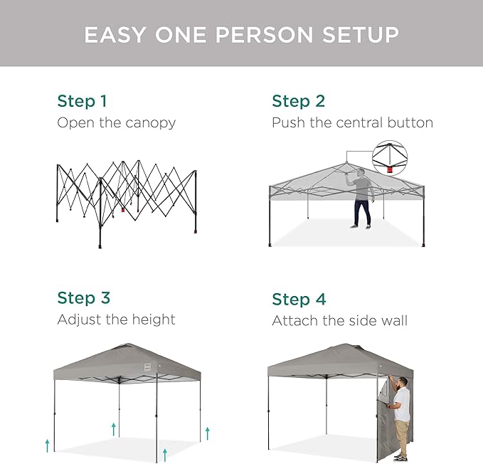 Best Choice Products 10x10ft Easy Pop Up Canopy w/Side Wall, 10 Pockets, Portable Carrying Case, 1-Button Setup, 4 Weight Bags - Light Gray
