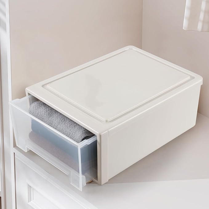 4-Pack 18 Quart Plastic Stacking Storage Drawers, Large Stackable Organizer Drawer Bin