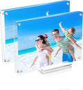 2 Pack Acrylic Picture Frame 5×7 Clear Double Sided Magnetic Photo Frame - Frameless Baby Friend Family Picture Desktop Display with Support Stand and Gift Boxes