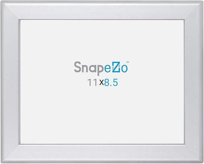 SnapeZo Certificate Frame 8.5x11, Silver, 1.25 Inch Aluminum Profile, Front-Loading Snap Frame, Wall Mounting, Professional Series
