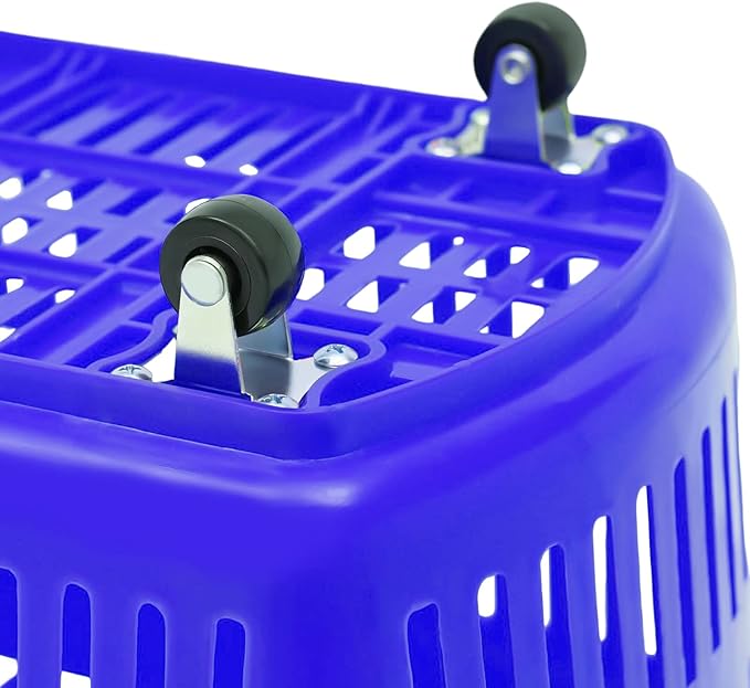 6PCS Shopping Carts,35L Shopping Basket with Wheels and Handle,Portable Plastic Rolling Sho-pping Basket for Retail Store (Blue)