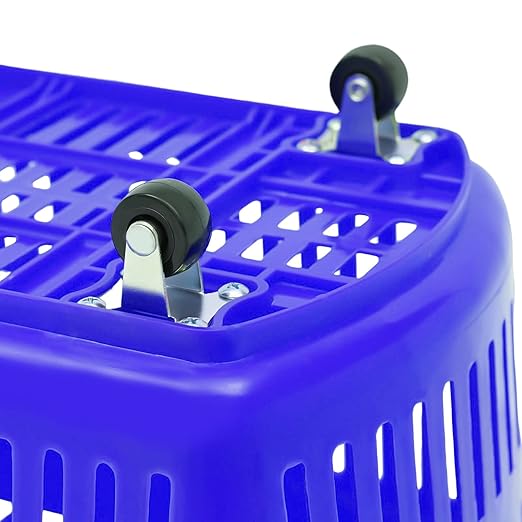 Rolling Shopping Baskets, 6PCS Shopping Carts 35L/9.2gal Plastic Rolling Shopping Basket with Wheels and Handle for Carrying and Storing Clothing Groceries (Blue)