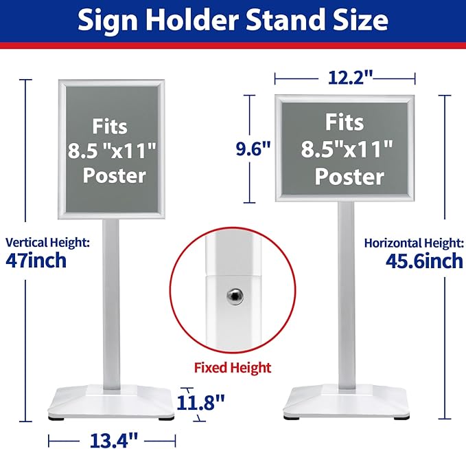 Sign Stand 8.5x11inch Pedestal Sign Holder Poster Stand 3Packs Adjustable Floor Standing Sign Holder with Heavy Duty Display Stand for Indoor Outdoor Business Store Sign Holders(Silver)