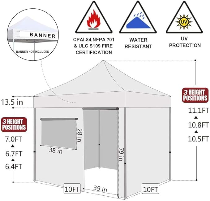 Eurmax USA 10'x10' Pop-up Canopy Tent Commercial Instant Canopies with 4 Removable Zipper End Side Walls and Roller Bag, Bonus 4 SandBags(Blue)