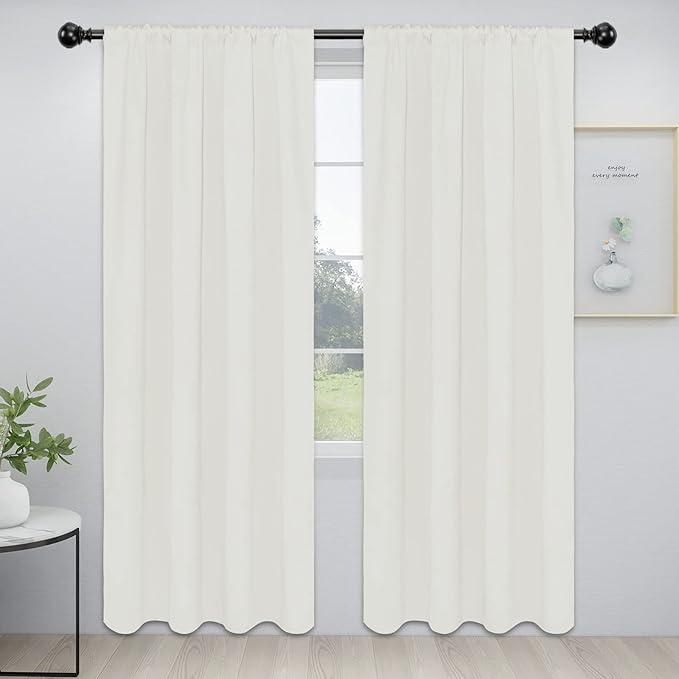 Easy-Going Rod Pocket Blackout Curtains for Bedroom, Room Darkening Window Curtains for Living Room, Thermal Insulated Noise Reduction Solid Window Drapes, 2 Panels(42x84 in, Ivory)