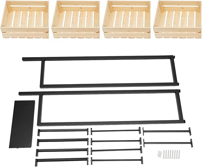 4 Tiers Retail Display Rack, Single Row Wood Market Shelf Commercial Fruit and Vegetable Basket Stand Rack Set Snack Pantry Shelf Unit for Kitchen, Office, Store, Supermarket