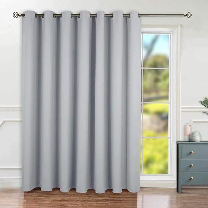 BGment Sliding Door Curtain 100 X 84 Inches, Wide Thermal Blackout Curtains Room Darkening Room Divider Window Curtain, 1 Panel, Light Grey, 84 Length X Wide 100