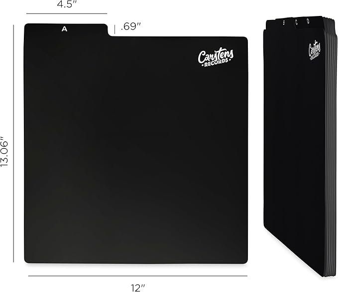 Carstens Records Heavy Duty Vinyl Album Dividers A-Z | 12" Organizers with Tabs | Pack of 26 Black | Made in The USA | for Top Browsing