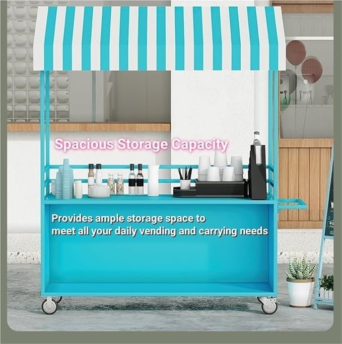 Outdoor Food Vendor Cart with Canopy, Portable Mobile Street Food Stand, Foldable Commercial Vending Trolley Kiosk for Markets and Events(White,55.1in)