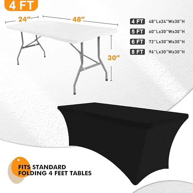 Spandex Table Cover 2 Pack 4FT Black Fitted Tablecloths,Washable Wrinkle Resistant Stretch Table Cloth Rectangle for Vendor Booth Display Items,Party Supplies for Adults,Wedding Decorations,Banquet