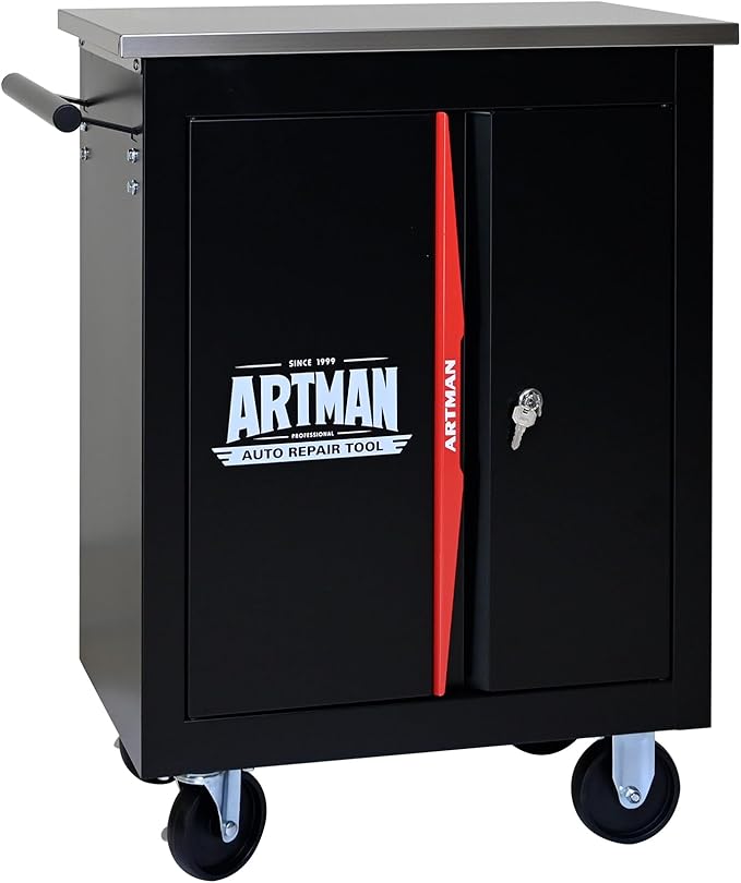 Rolling Tool Chest Box with 2 Doors and Adjustable Shelves, 22.2" D Movable Lockable Tool Cart Multi-Functional Hardware Storage Cabinet Box Auto Repair Locker
