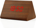 GEARONIC Digital Alarm Clock Wooden Alarm Clock Wood Modern Triangle Alarm Digital Desk Clock, Displays Time Date Temperature Calendar Wood Made Electric Clocks for Bedroom, Bedside - Brown