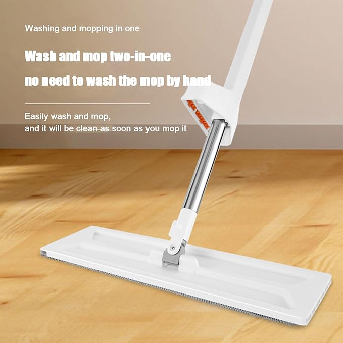 Microfiber Floormop – 49.6x14.1x4.3in Flat Wet Dry Dustmop, Sellf-Wringer Stainless Steel Handlemop | Reusable Machine Washablemop Pads, Easy Household Cleaning Tool for Home Offices
