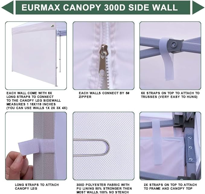 Eurmax USA Instant Canopy SunWall Tent Sidewalls for 10x10 Pop Up Canopy Tent,1 Pack Sidewall Only (Grass Green)