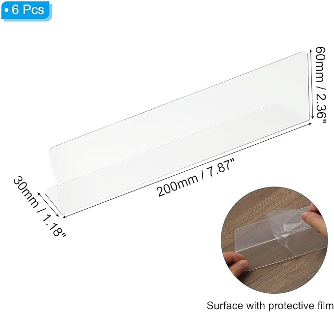 PATIKIL 6 Pack Shelf Dividers for Closet Organization, 7.9x1.18x2.4 Acrylic Closets Separator Kitchen Cabinet Shelves Under Bed Blocker for Bedroom Kitchen Office, Clear