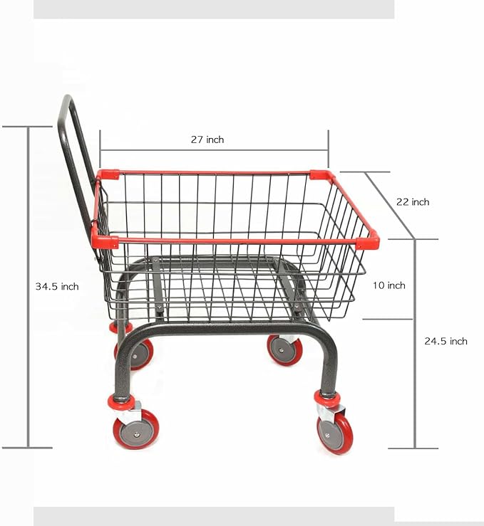 Heavy Duty Laundry and Grocery 1.8 Bushel Cart with U-Handle, 5" Wheel (Red)