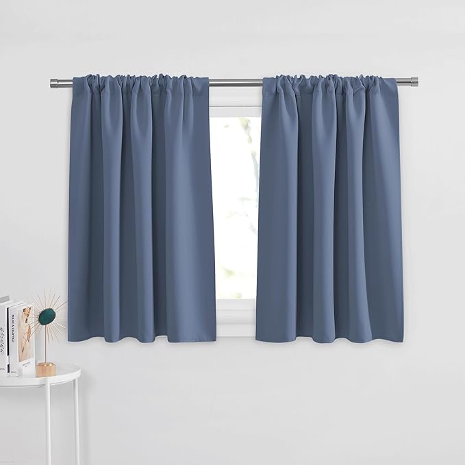 PONY DANCE Window Curtain Valances - Rod Pocket Tiers Home Decoration for Kitchen/Bedroom Noise Reduction and Privacy Protection, 42 x 36 inches, Blue Haze, 2 Panels